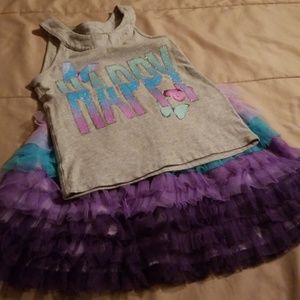 Girl color block tulle skort w/tees